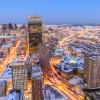 Snowstorm view from Prudential Tower at dusk in downtown Boston.