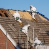 Professionals,In,Protective,Suits,Remove,Asbestos-cement,Roofing,Underlayment